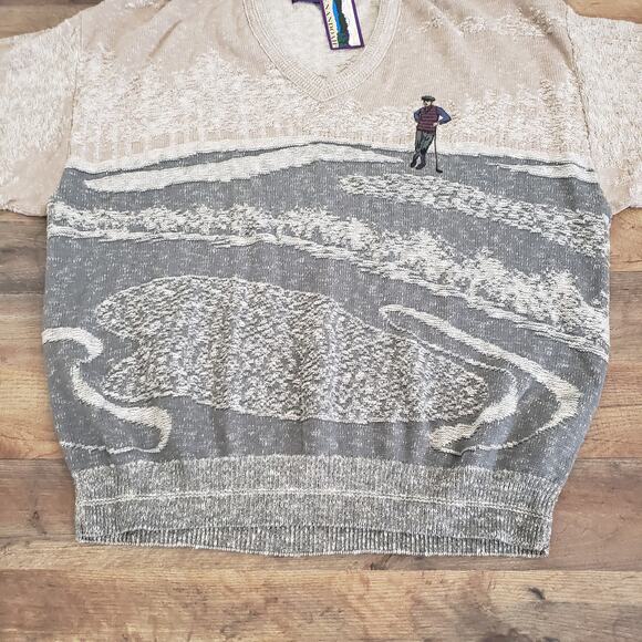 Shenandoah NWT Vintage Golf Sweater Beige & Gray Golf Course Landscape Size XXL - Picture 6 of 8